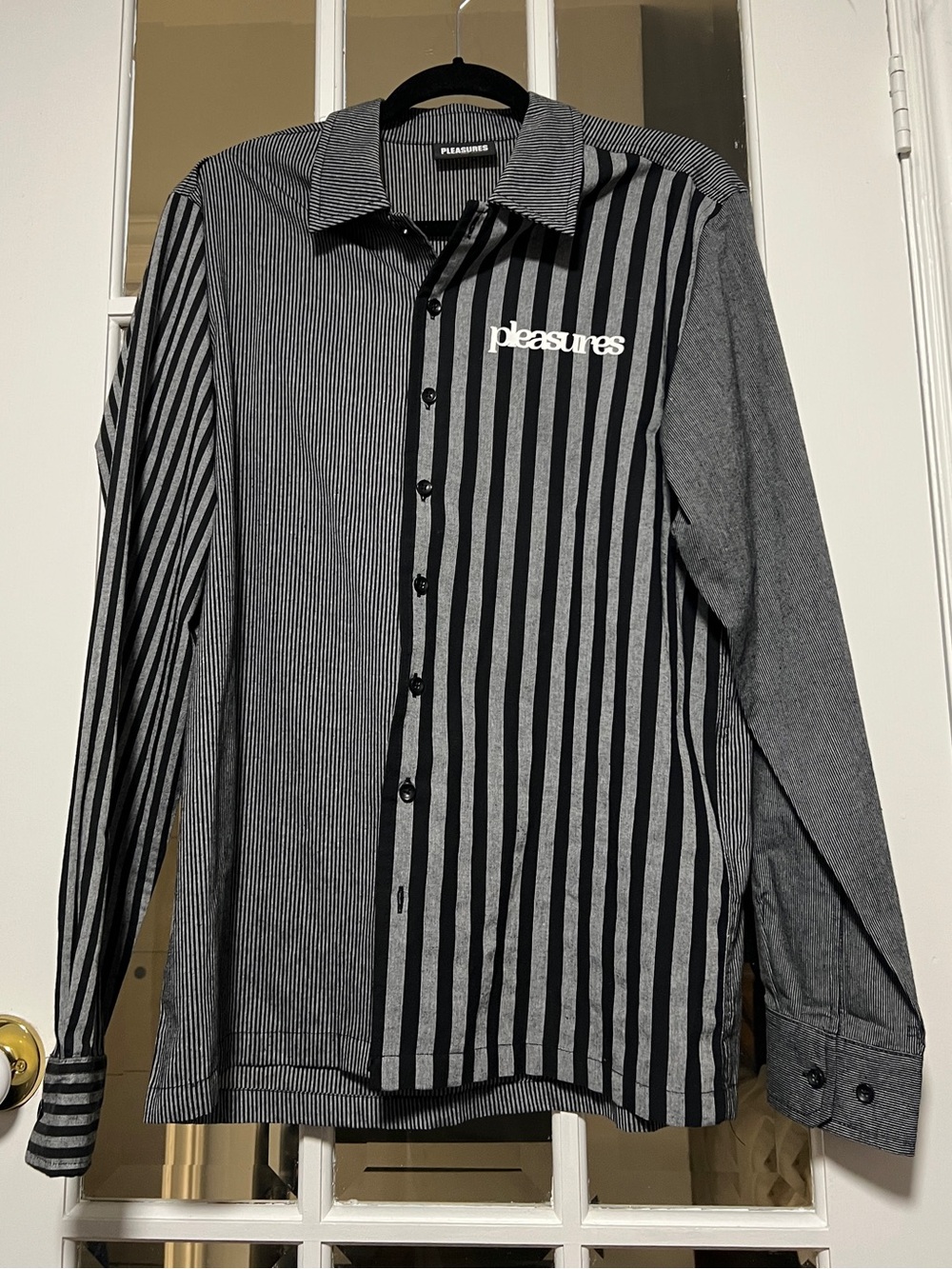 Pleasures Men’s Black & Gray Striped Button-Down Shirt